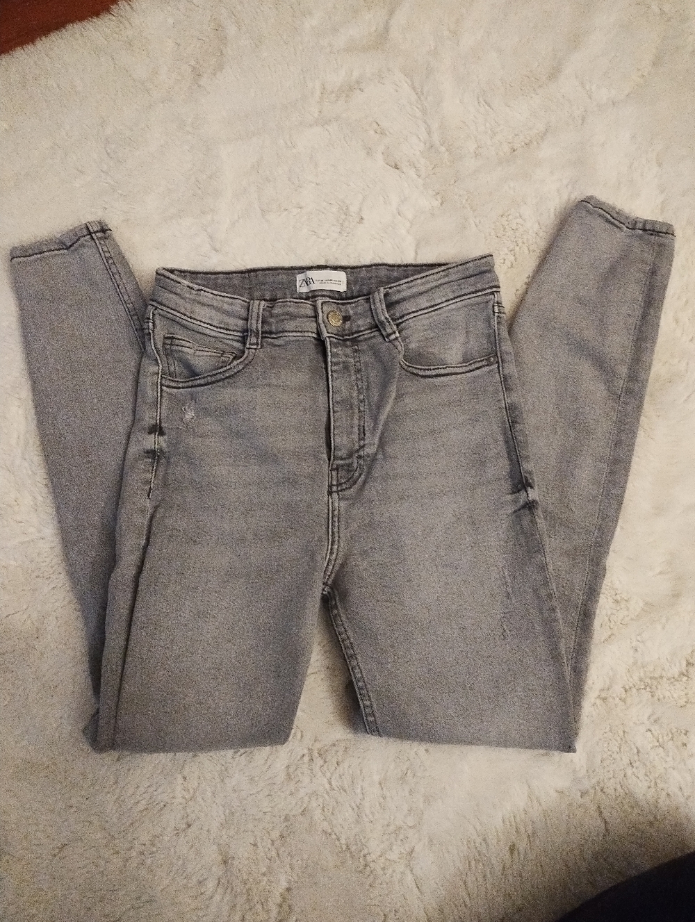 Zara Light Gray High-Rise Skinny Jeans